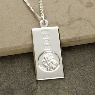 Sterling Silver Custom Hallmarked St Christopher Ingot, Optional Engraving and Chain