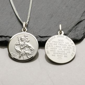 Sterling Silver 24mm St Christopher Pendant With Travellers Prayer Optional Engraving