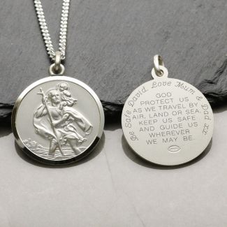 Sterling Silver 27mm St Christopher Pendant With Travellers Prayer & Optional Engraving