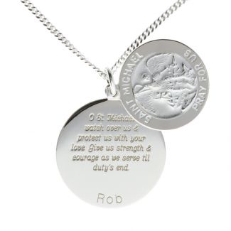 Sterling Silver Personalized St Michael With Round Concealed St Michaels Prayer and Optional Engraving