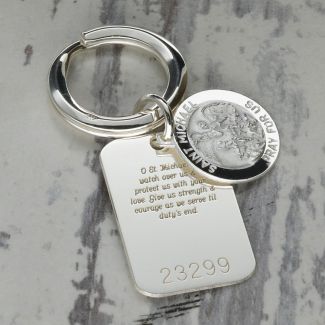 Sterling Silver Personalised Rectangle St Michael Keyring With Prayer - Open