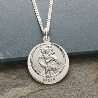Sterling Silver Personalised Round St Christopher With Travellers Prayer
