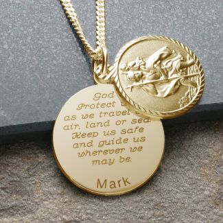 9ct Yellow Gold Plated Personalised St Christopher With Concealed With Travellers Prayer