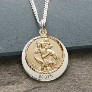 9ct Yellow Gold & 9ct White Gold Personalised St Christopher With Concealed With Travellers Prayer