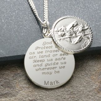 Sterling Silver Personalised St Christopher With Concealed With Travellers Prayer